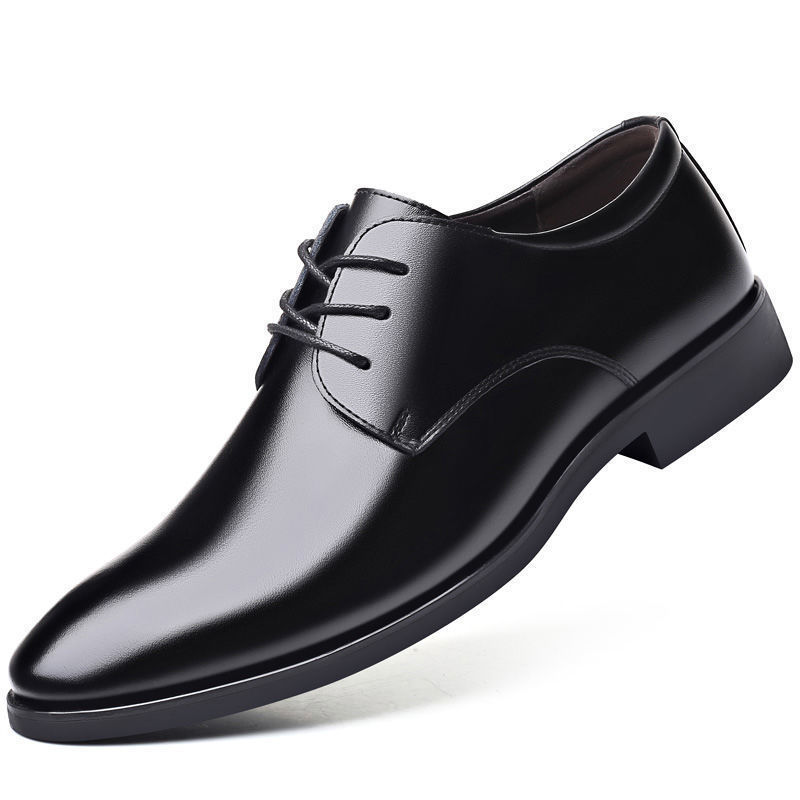Men's British Formal Shoes, Black Glossy Low-Top Business Shoes, Lace-Up/Slip-On Dual-Use Minimalist Design, PU Upper and Lining for Easy Cleaning and Polishing, Wear-Resistant and Slip-Resistant PU Sole for Stable Walking, Round Toe Wide Fit for
