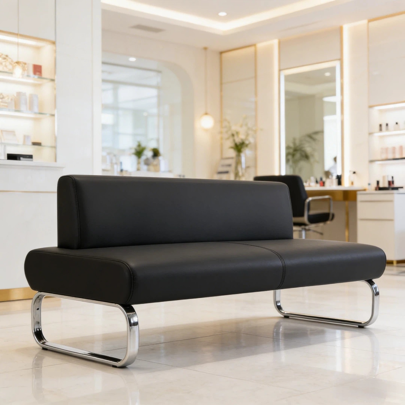 Contemporary PVC Backrest Waiting Chairs, Indoor Leisure Seating, Suitable for Nail Salons, Beauty Centers, Studies, Bedrooms, And Living Rooms