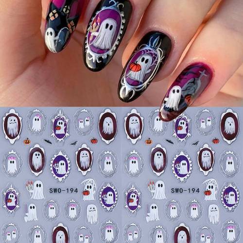 item picture 1pc halloween gothic style embossed nail stickers self decals featuring vintage bat and pumpkin diy nail art supplies