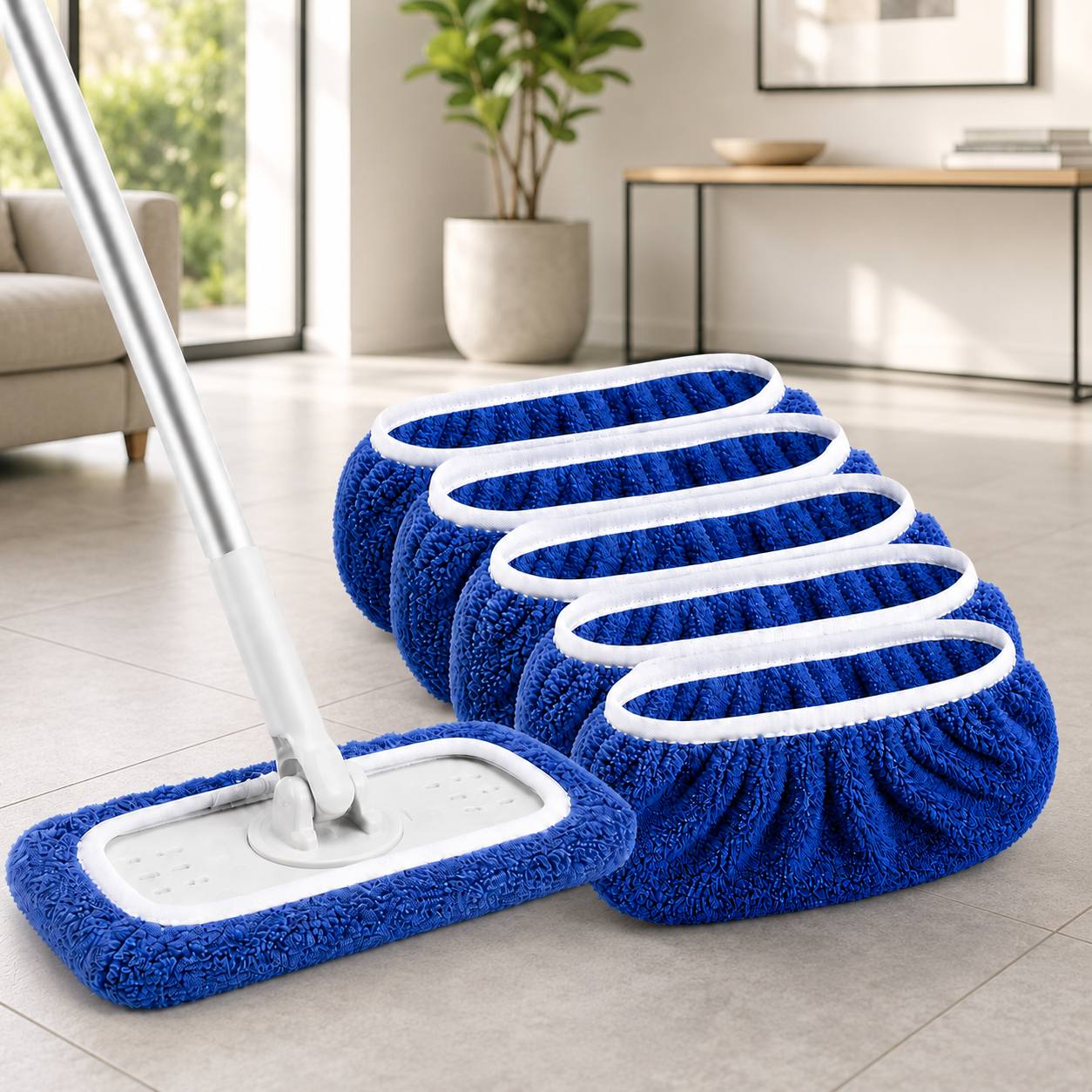 TEMU 5-pack 10-inch Flat Mop Replacement Pads, Blue Washable Microfiber Mop Pads, Strong Absorbent Wet And Dry Use, Stable And Non-slip, Suitable For