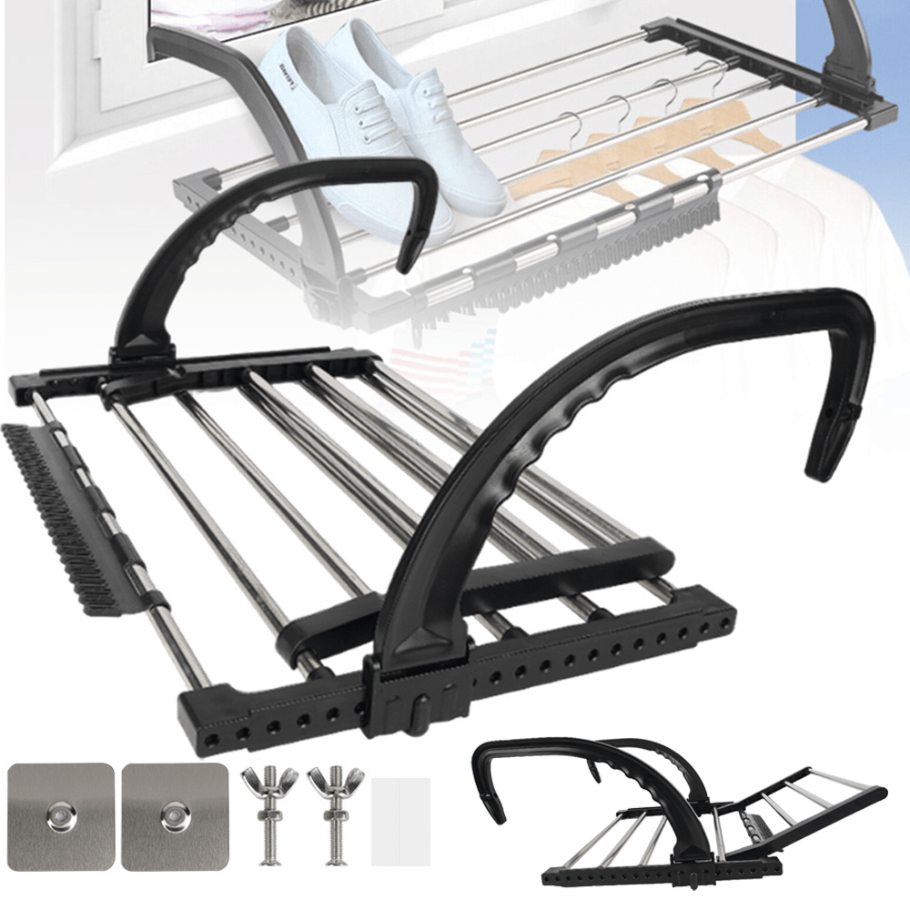 Foldable Drying Rack For Shoes And Clothes, No Drilling Design, Extensible For Balcony, Patio, Fence Railing, And Window Use, Drying Racks