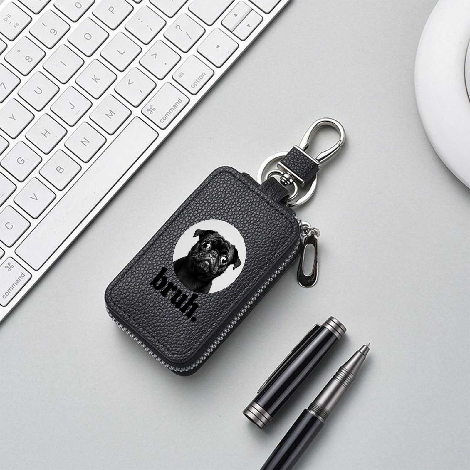 TEMU Pug Pattern Key Pouch, Car Key Holder, Coin Purse, Stylish And Elegant, Portable For Travel, Home And Travel Gift, Suitable For Family And
