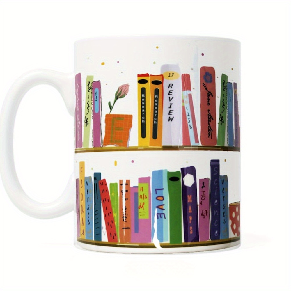 

Colorful Book Shelf 11-ounce Ceramic Mug For - Gifts For Readers- Library Love, Mug, Printed On 11oz For Office Gift 11oz Mug White Ceramic Mug With Double Side Print - Ideal Gift For