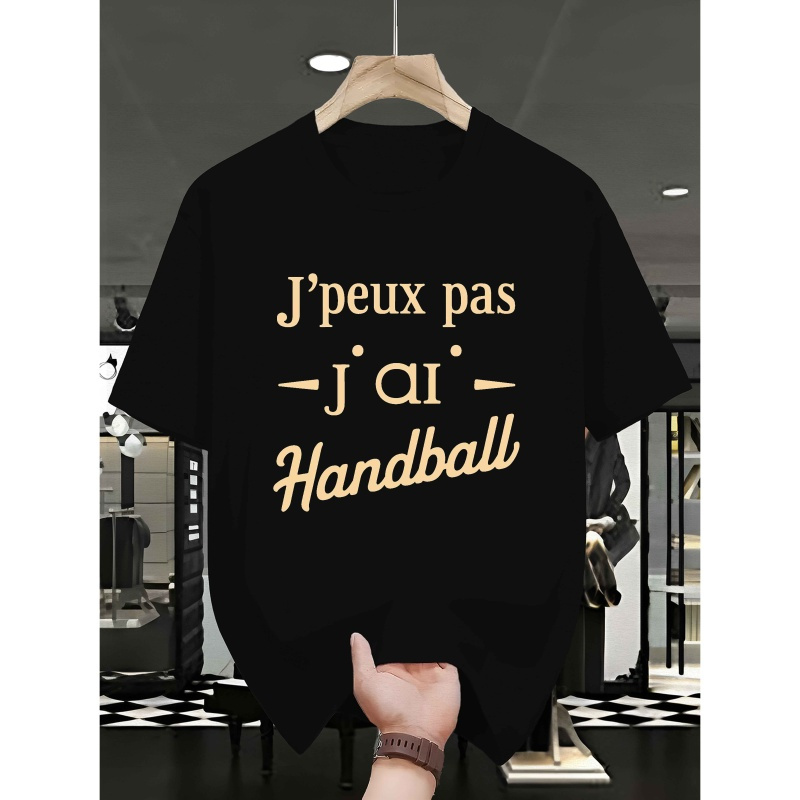 

T-Shirt Décontracté pour Homme à Manches Courtes avec Imprimé Handball, Polyester, Col Rond, Tee-Shirt d'Été - Lavable en Machine, Thé, , Style Loisirs, Version Conventionnelle, Été