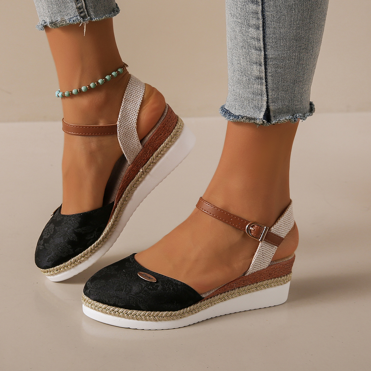 TEMU 8 tamaños disponibles. Sandalias de para mujer, cuña con plataforma y punta cerrada, zapatos planos de moda. Sandalias de chino,
