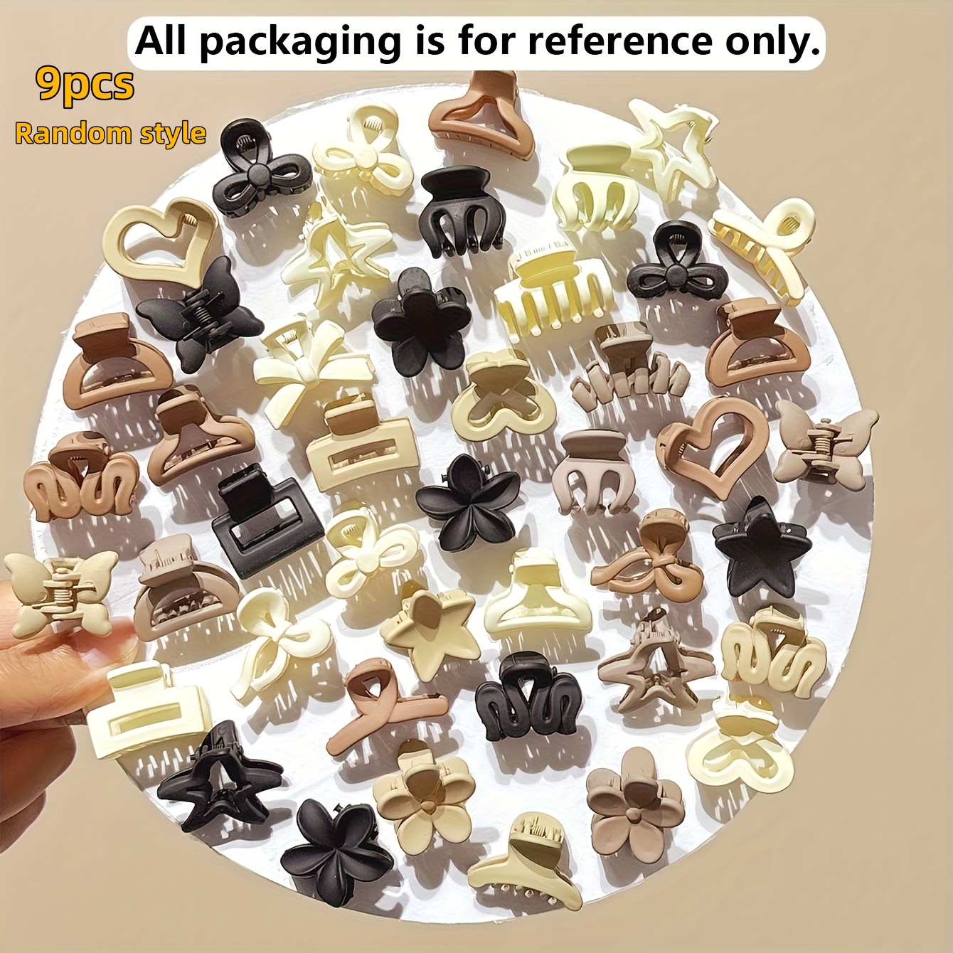 TEMU 9pcs Set Of Elegant Women's Hair Clips - Colors And Patterns , Featuring Various Geometric And Floral Designs, Mixed-color Durable Plastic Hair