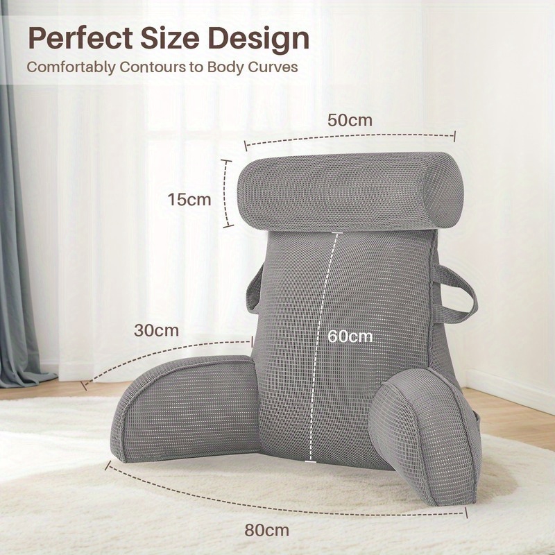 Image of Reading Pillow Xl And Detachable Neck Roll, Great As Backrest For Books Or Gaming Sit Up Pillow For Bed Sofa Adult Back Reading Cushion With Arm Back Support For Watching Tv Gaming Relaxing