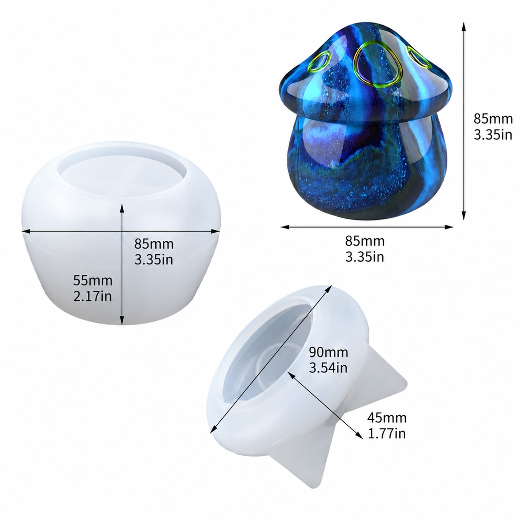TEMU 3d Mushroom Silicone Resin Mold With Lid - Diy Pastel Gradient Transparent Suitable For Rings, Earrings, Necklaces Storage Jar, Glitter Violet