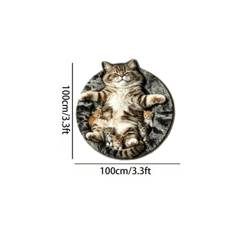 TEMU Suitable For Rooms Adorable Kitten Family Rug - Irregular Shaped Floor Mat With Plastic Backing, Soft Suitable For Entrances, Bedrooms,