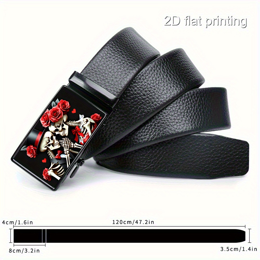 TEMU Un design d'art de couple squelette et humoristique 2D - une ceinture durable et de haute qualité, une ceinture coulissante pour homme, réglable