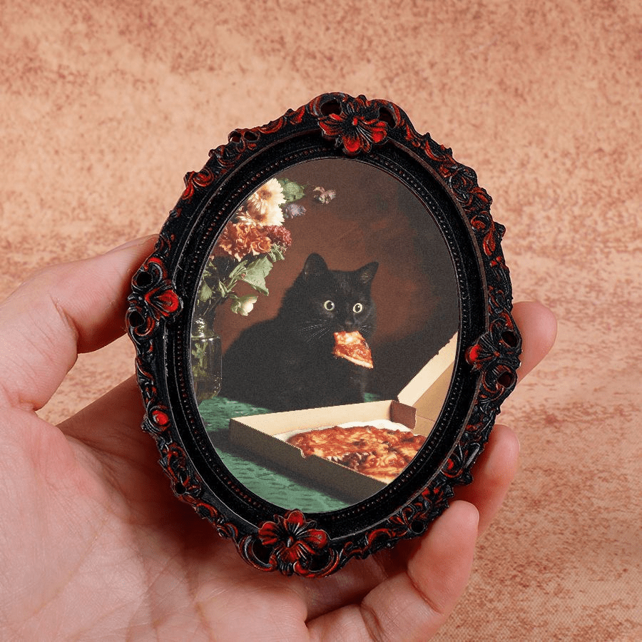 TEMU 1 Vintage-style Fridge Magnet In Of A Picture Frame, Featuring A Multi-layered Black Artwork Design. This Mini-sized Fridge Magnet Is A Fun Home