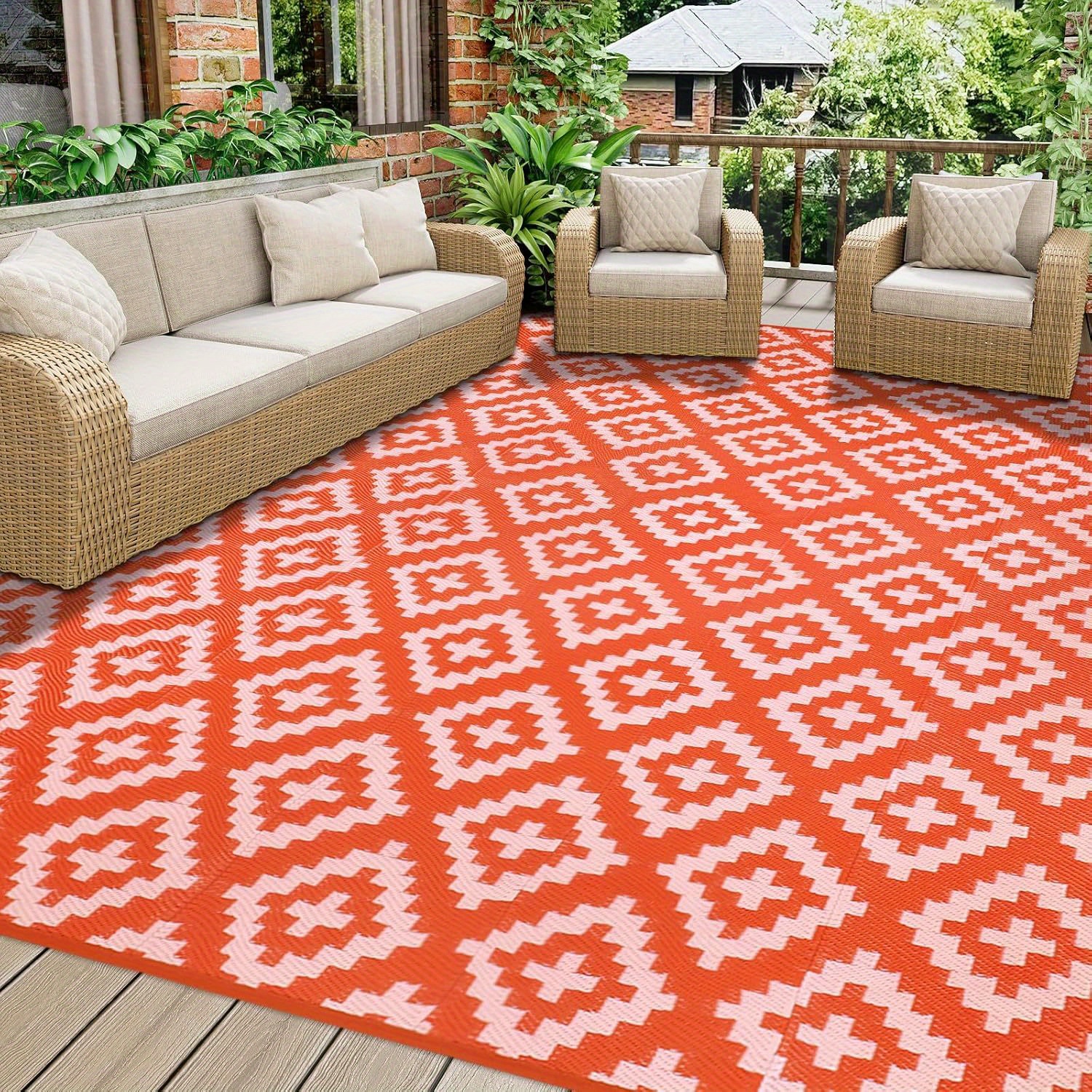 1pc outdoor rug for patio 180x270  garden rugs reversible patio rug uv resistant camping mats plastic straw rugs for patio balcony beach bbq picnic