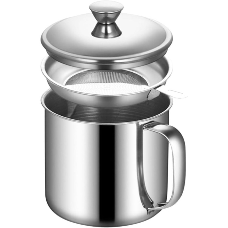 TEMU Stainless Steel Oil Strainer Pot With Lid Large Capacity Fine Mesh Grease Container Filter Residue Separator Food Grade High Temperature