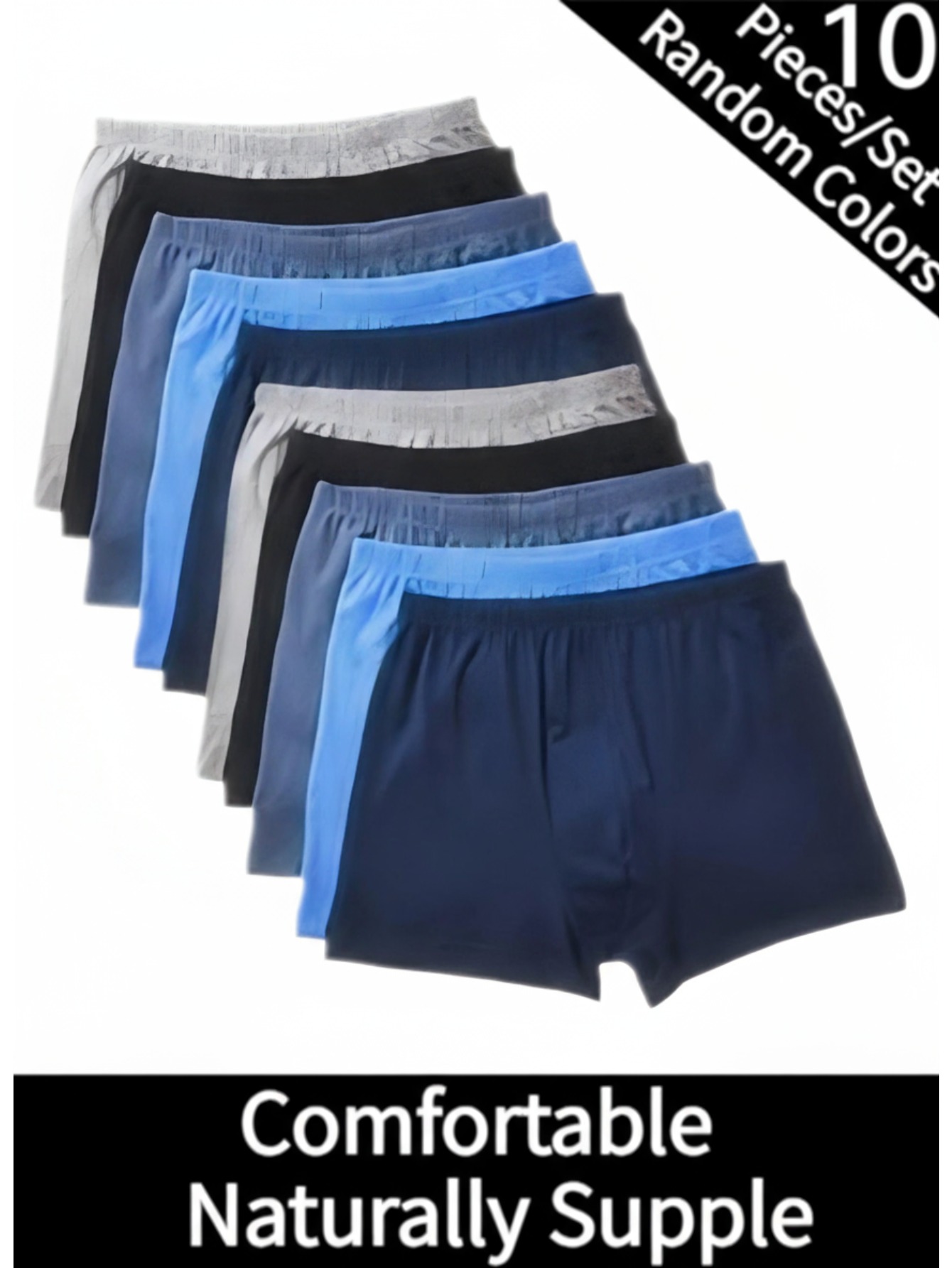 10pcs mens solid color breathable cotton     boxer briefs comfortable everyday underwear random colors
