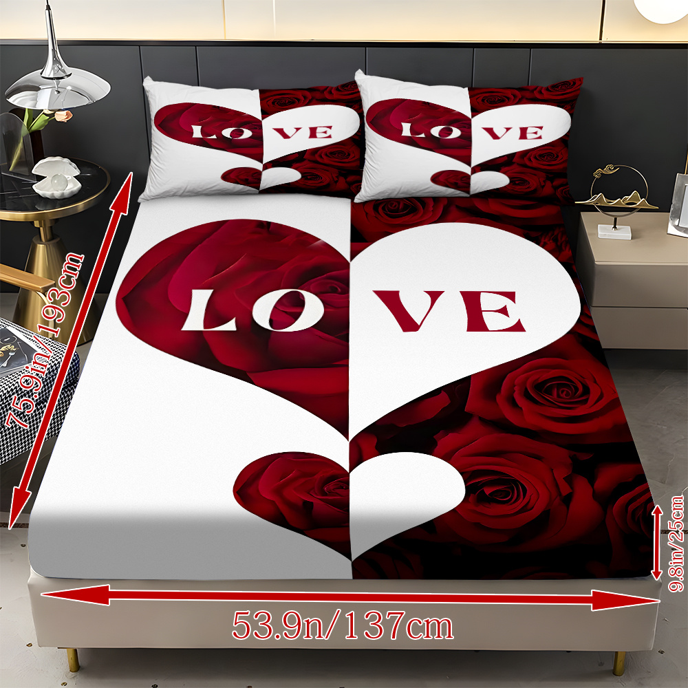 fitted sheet 3  set 3  couples theme mattress protector 1 bed sheet 2 pillowcases no core stylish soft and comfortable bed sheets suitable for family bedrooms and guest rooms universal for   Product details 4