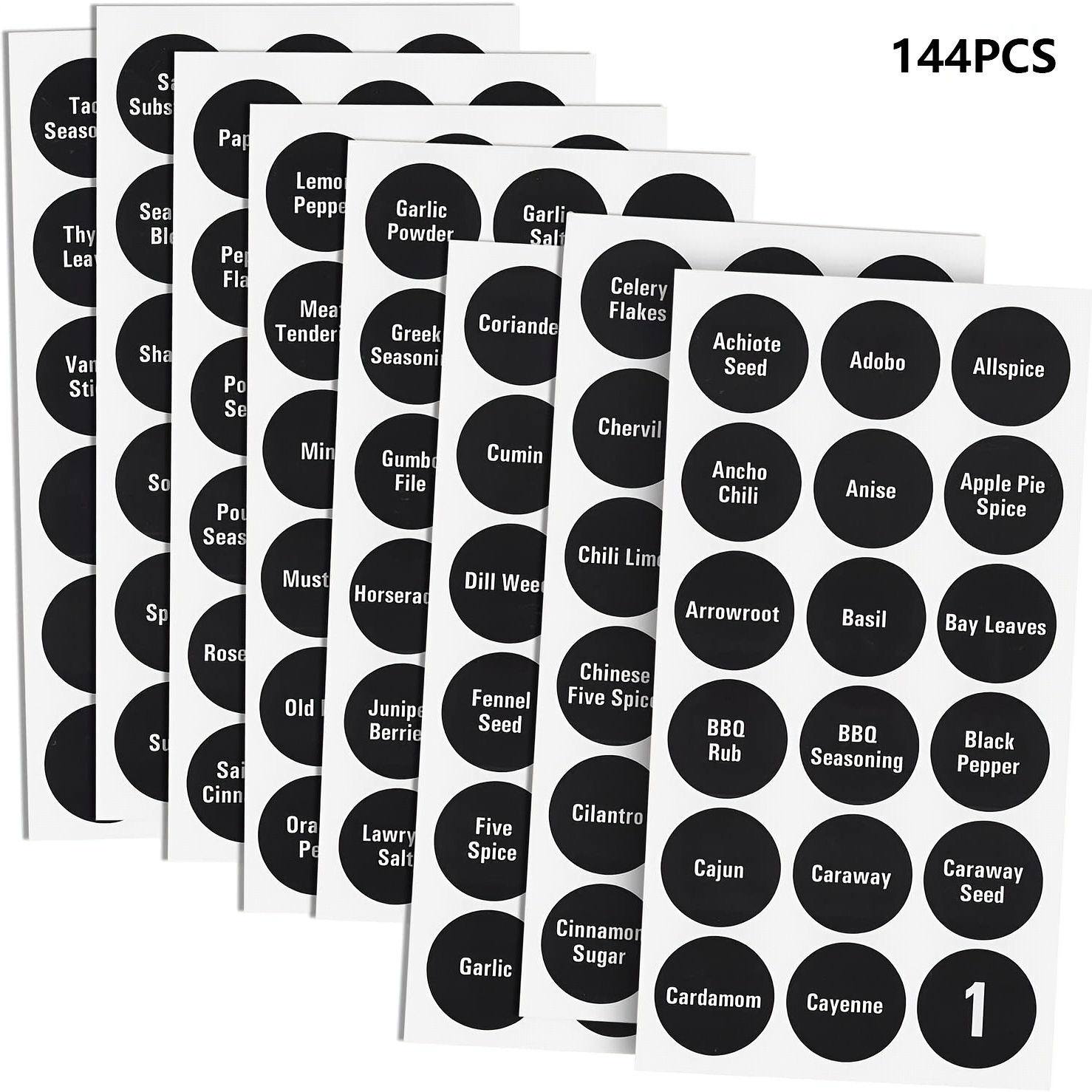 TEMU 144 Étiquettes, Étiquettes d'Épices en Ardoise Imperméables Rondes de 1,5 Pouces Prédécoupées avec Nom et Numéro des Assaisonnements - Idéales