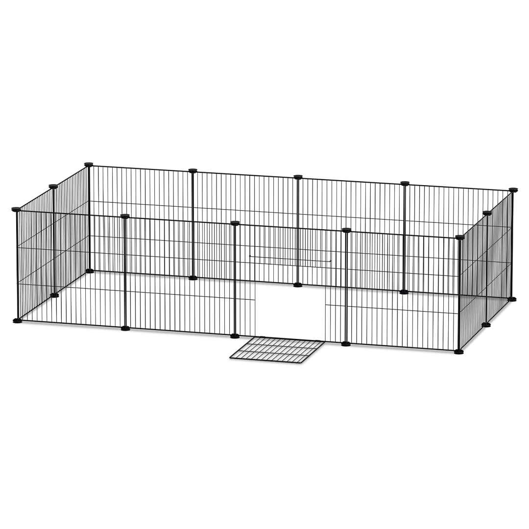 Image of Pet Playpen 12/24 Panels With Door, Indoor Modular Puppy Fence For Dogs, Cats, Rabbits, Hamsters And Small Animals, Plastic/ Enclosure