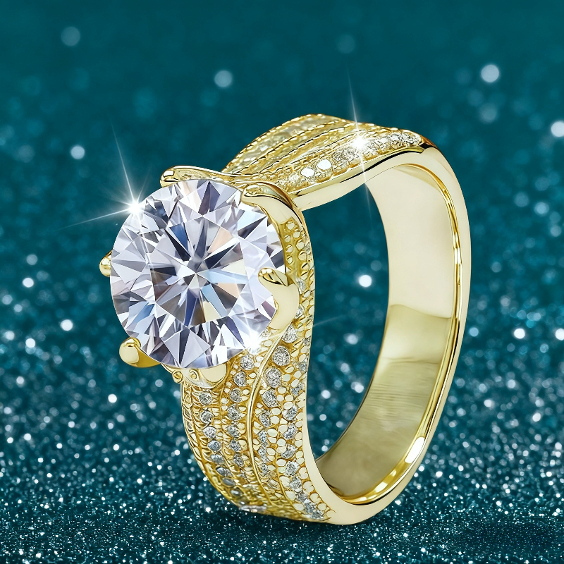 Image of 925 925 Silvery Couple Wedding Ring 3-carat 5-carat Round Moissanite -prong Setting Vintage Elegant European And Versatile Ring For Men And Women With Gift Box