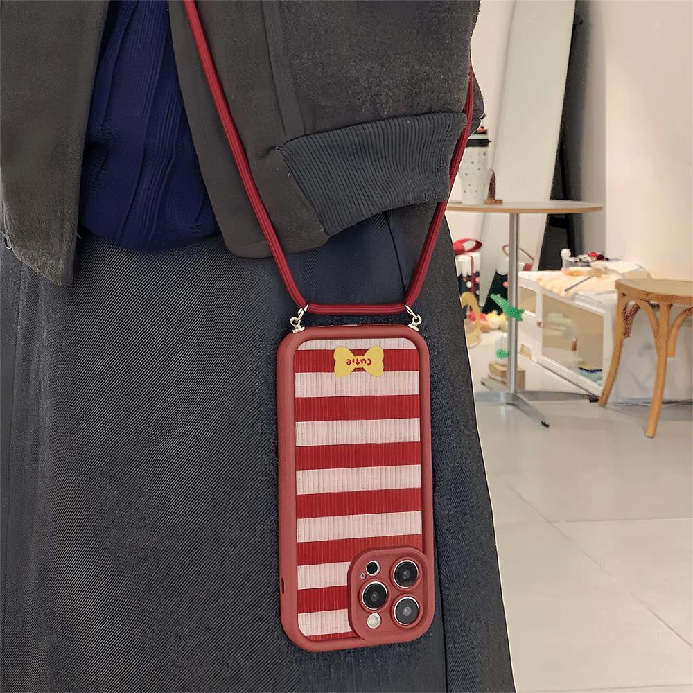TEMU A Cute Burgundy-red Striped Crossbody Phone Case, Compatible With Iphone Models 6/7/8/x/xs/xr/xs Max/11/12/13/14/15/16 Pro Max.