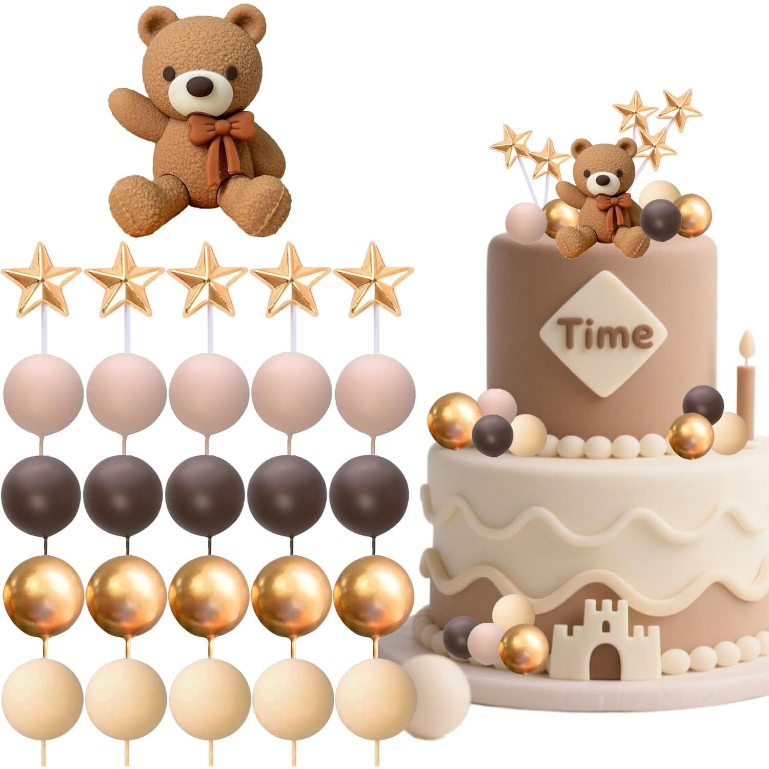 TEMU 26pcs For Bear Cake Toppers For Bear Balls Cake Decorations With Stars Clouds Cake Toppers For Bear Theme Birthday Party Supplies—suitable For
