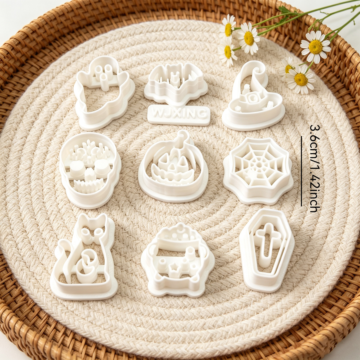 TEMU 10pcs Halloween Theme Polymer Clay Cutters, Bat Pumpkin Black Cat Coffin Hat Web Clay Mold, Holiday Shaped Clay Molds, Spring Craft Supplies,