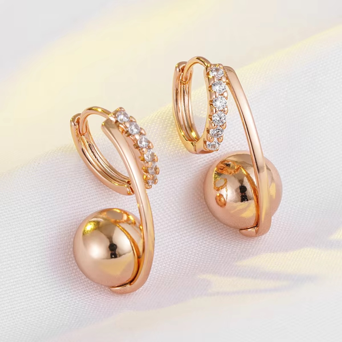 Women's Plated Dual Loop Drop Earrings with Synthetic Zirconia