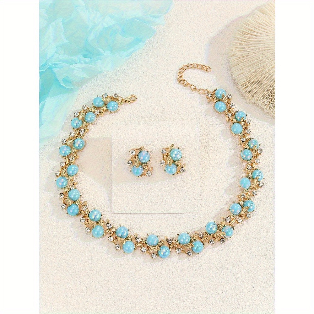 TEMU 3pcs Fashion Retro Elegant Bohemian Earrings Necklace Suit Sky Sweet Clavicle Chain