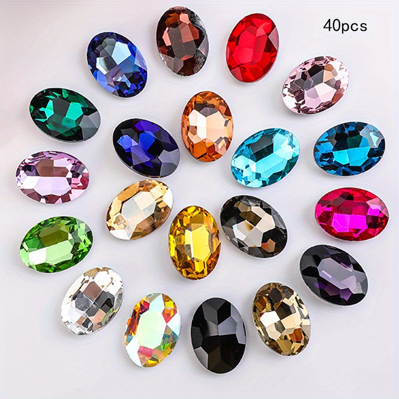 Image of 40pcs Acrylic Oval Engraved Flat Back Pointed Bottom Rhinestone, 0.55 * 0.70 Inch, Perfect For Making And Clothing Decoration, Craft Rhinestone