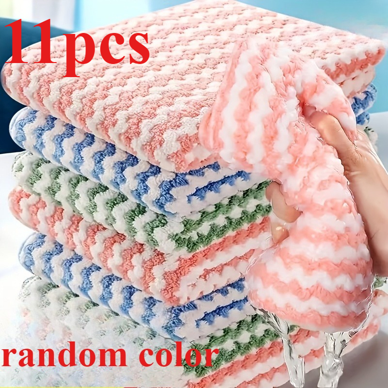 TEMU 11pcs Random Absorbent Quick-dry Durable Dishcloths, Kitchen Towels, Cleaning Cloths With Checkered , Lightweight And Breathable, Reusable,