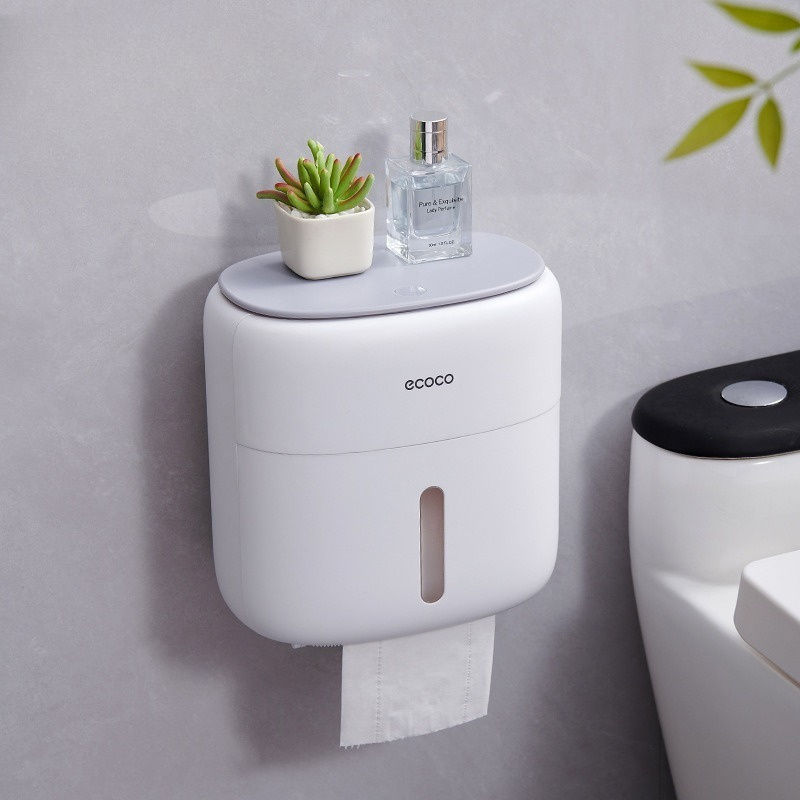 Image of Super Practical Light Toilet Paper Box, Push-type Toilet Tissue Box, Storage Rack, Wall-mounted Punch-free Toilet Paper Holder
