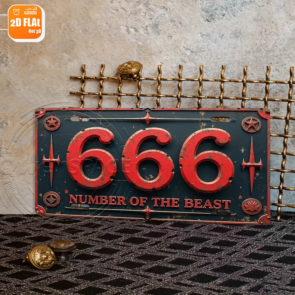 TEMU 2d Flat, 2d Flat Surface, 666 Number Wall Wooden Decoration - Gothic Horror Decor With Red And Black Two-dimensional Printed Colors, Vintage