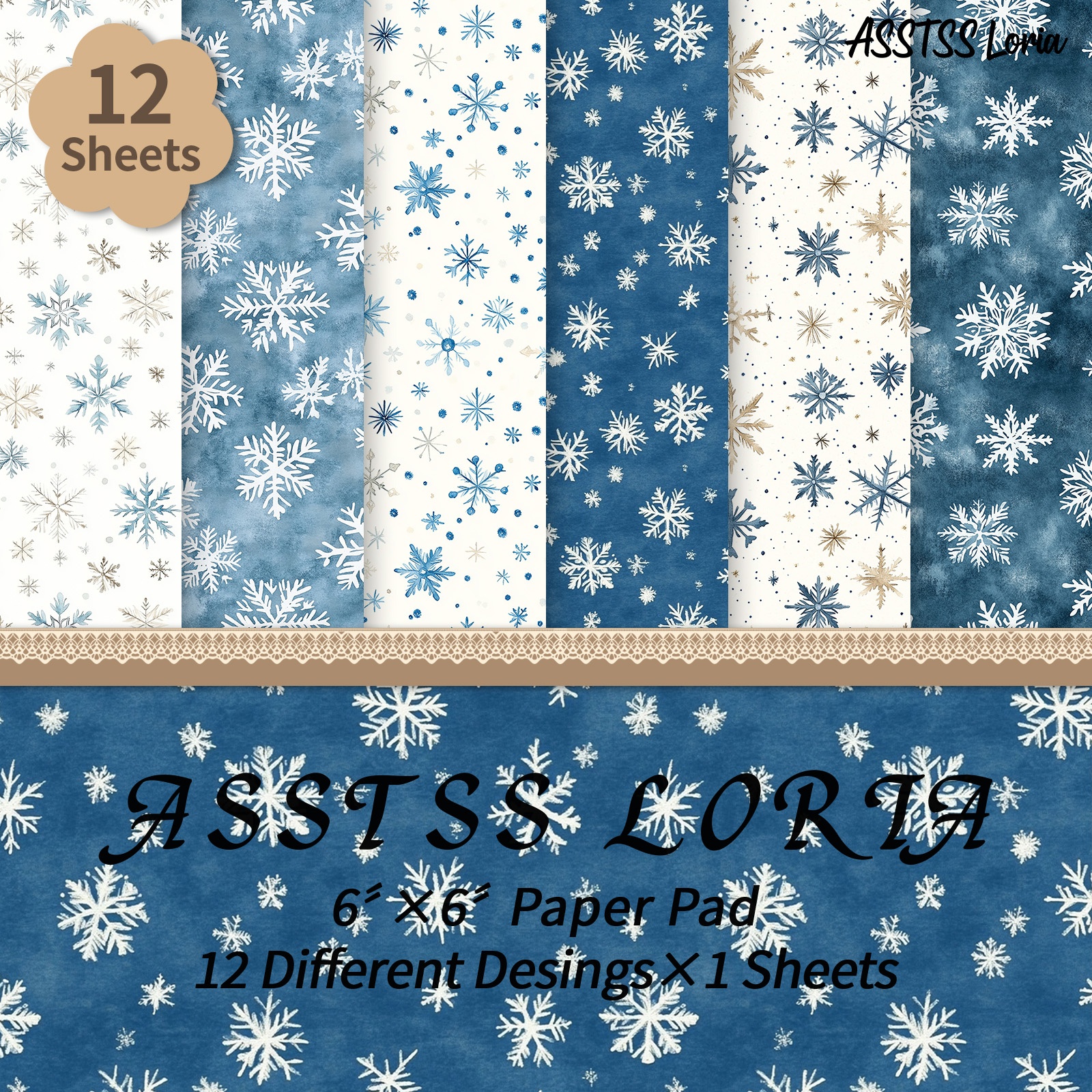 TEMU Bloc de papier scrapbooking ASSTSS Loria de 12 feuilles, 6X6 pouces, papier de base bleu facile avec de neige, papier cartonné épais pour