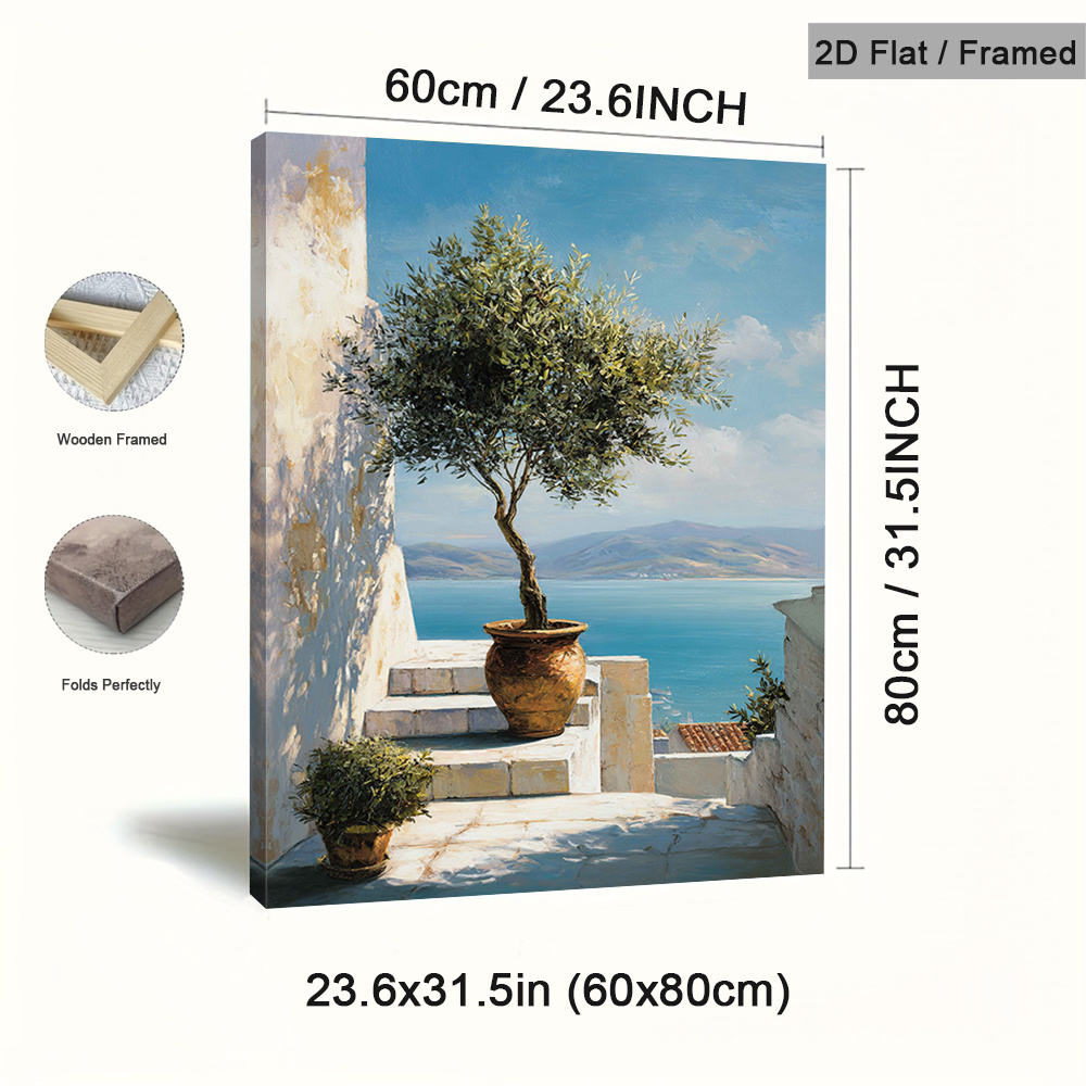 TEMU Tableaux sur toile méditerranéens encadrés 2D plats, 1 pièce, d'art de , arts muraux de terrain, affiche de décoration murale vintage, affiches