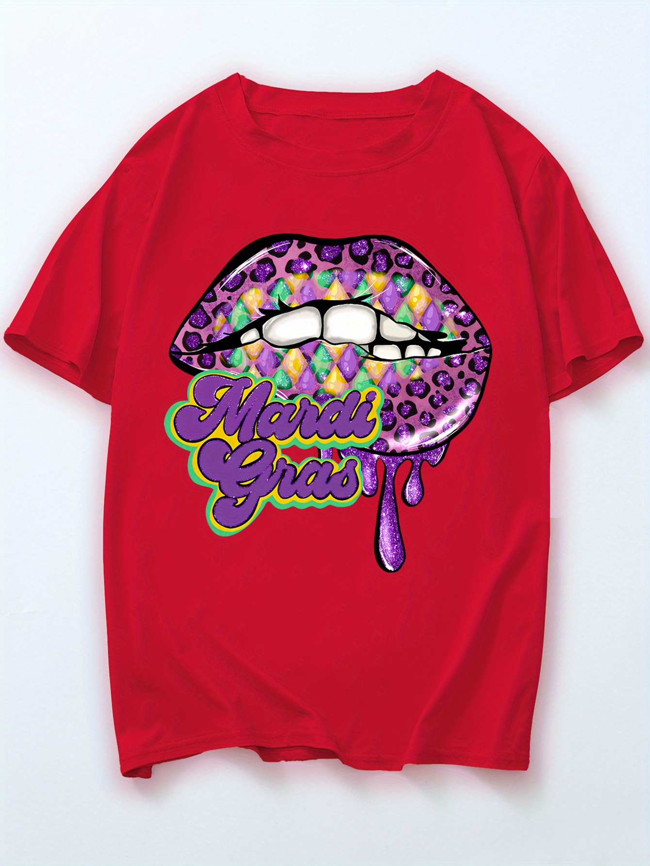 womens casual leopard print lips graphic t shirt short Temu