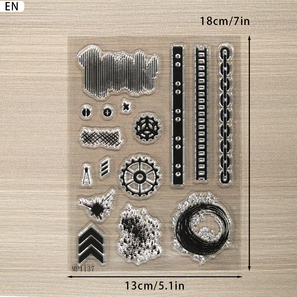 TEMU 1pc Tampons Transparents et Matrices de Découpe à Motif d'Engrenages et Chaînes Mécaniques pour Scrapbooking, Album, Carte, Journal, Décoration