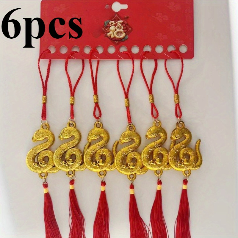 TEMU 2025 Year Of The Snake Hanging Decorations - 6pcs Set, Polyester Outdoor Ornaments For