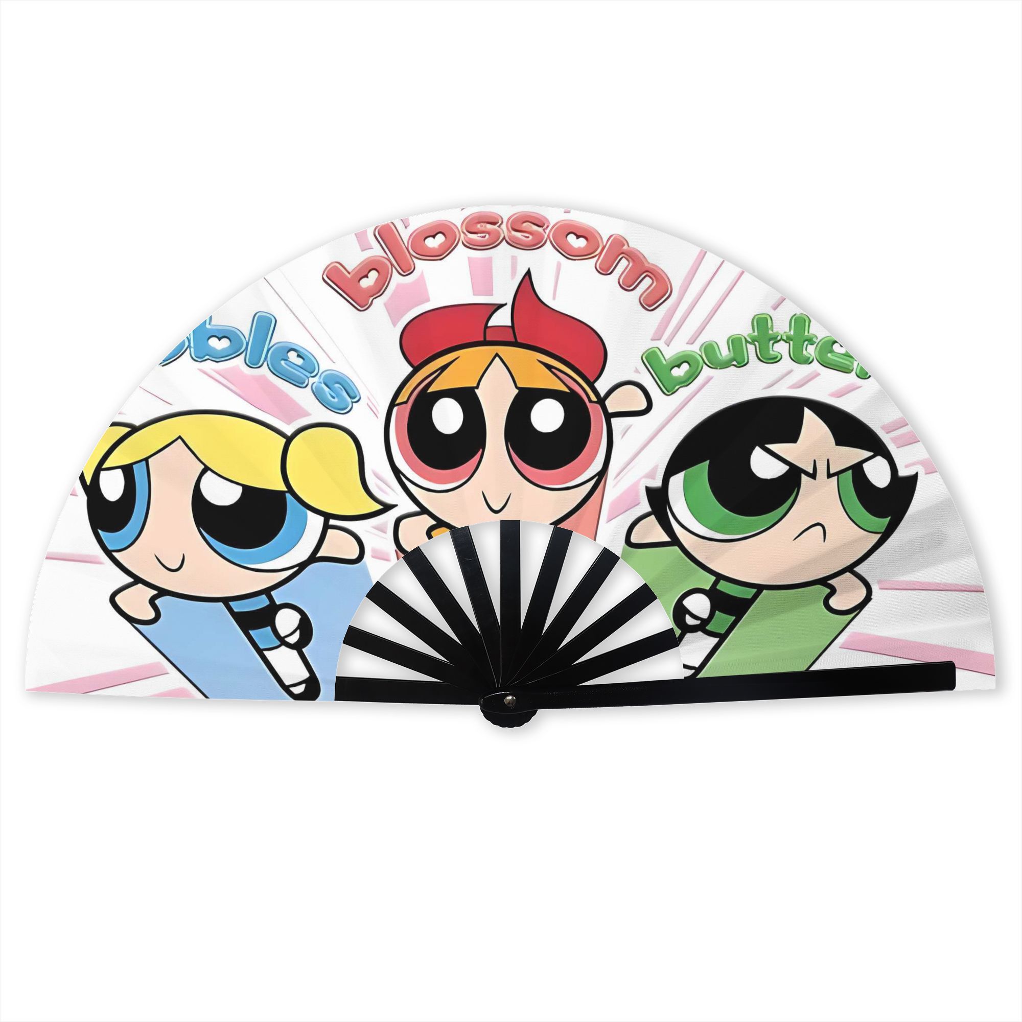 TEMU Wb Powerpuff Cool And Elegant Fan Fashion Print Hand-held Folding Fan 2d Print Design