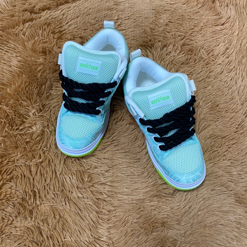 TEMU Fashionable Green Thick Tongue Bread Shoes Trendy Low-top Large Size Board Shoes Comfortable Sports Casual Shoes Thickened Sole Men's Skateboard