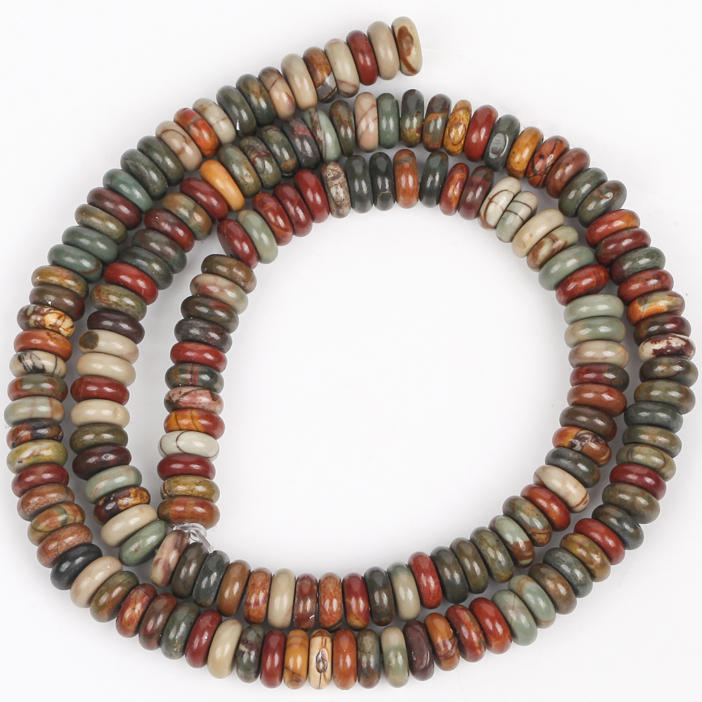 TEMU 2d Flat - 6x2mm 164pcs Natural Picasso Jasper Stone Beads Disc Flat Shape Loose Beads For Jewelry Making Bracelets Necklace Additions