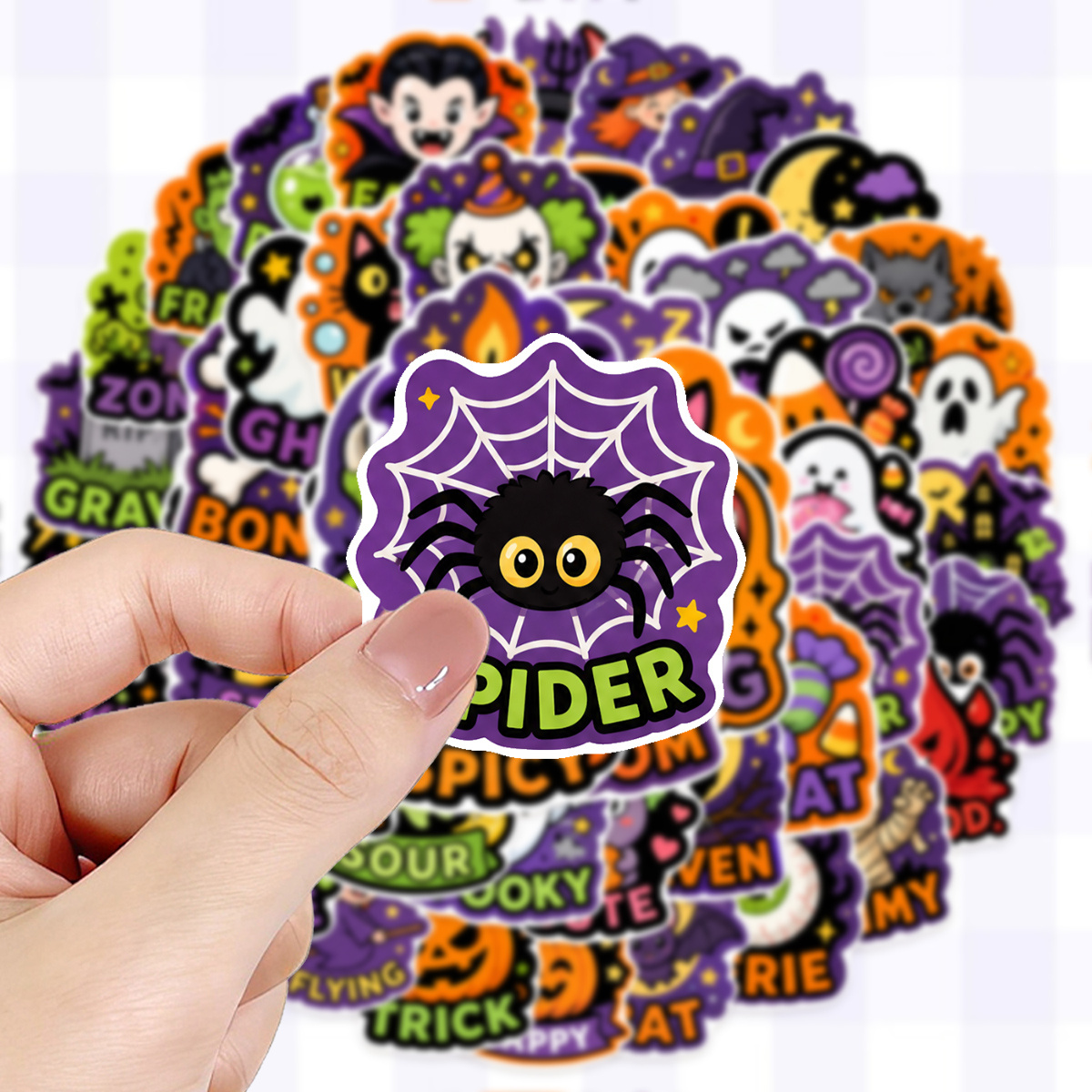 TEMU 50pcs Pegatinas Decorativas de Halloween con Estilo de Dibujos Animados y Línea Gruesa, en Inglés, Preparando Adornos para Fundas de Teléfono,