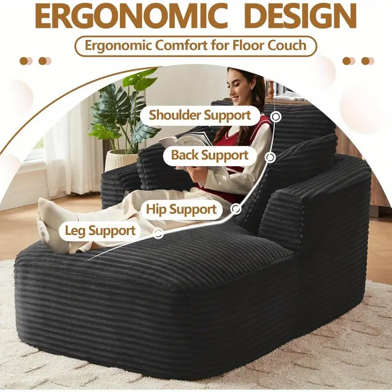 45 extra wide modern chaise lounge chair heavy duty living room bedroom recliner with plush cushion 3 pillows no upholstery for home office reading nook contemporary minimalist accent chair durable construction book lovers Product details 2