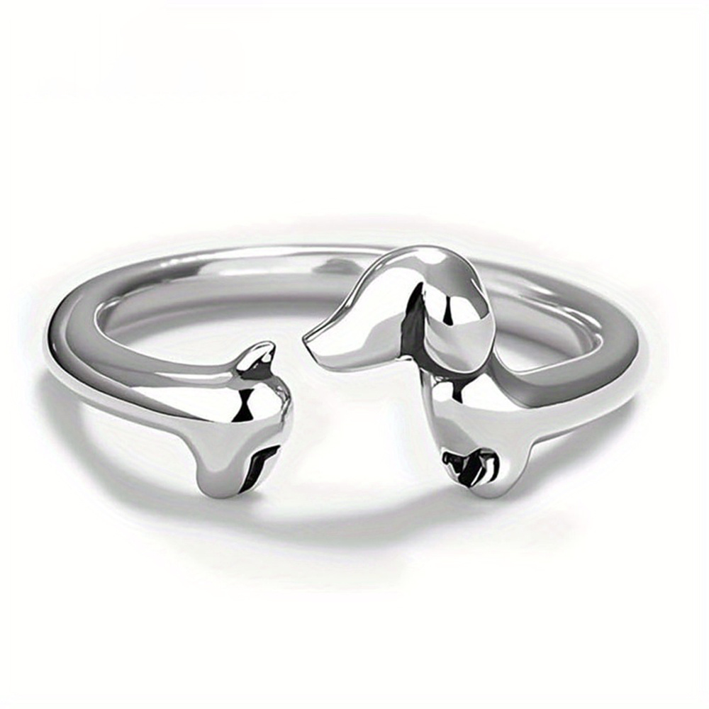 Image of Cuy Women' Cute Dachshund Ring - Sausage Dog Opening With Opening Door, K Plated Jewelry Suitable For Daily Wear, Birthday Gifts, Dachshund Lovers Accessories
