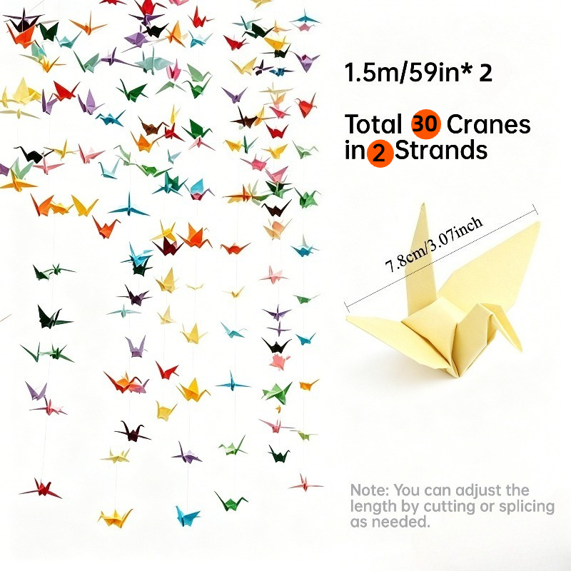 TEMU Colorful Origami Crane Garland Hanging Decorations, Handmade Paper Ceiling Ornaments For New Year, Wedding, Bachelorette Party, Halloween,