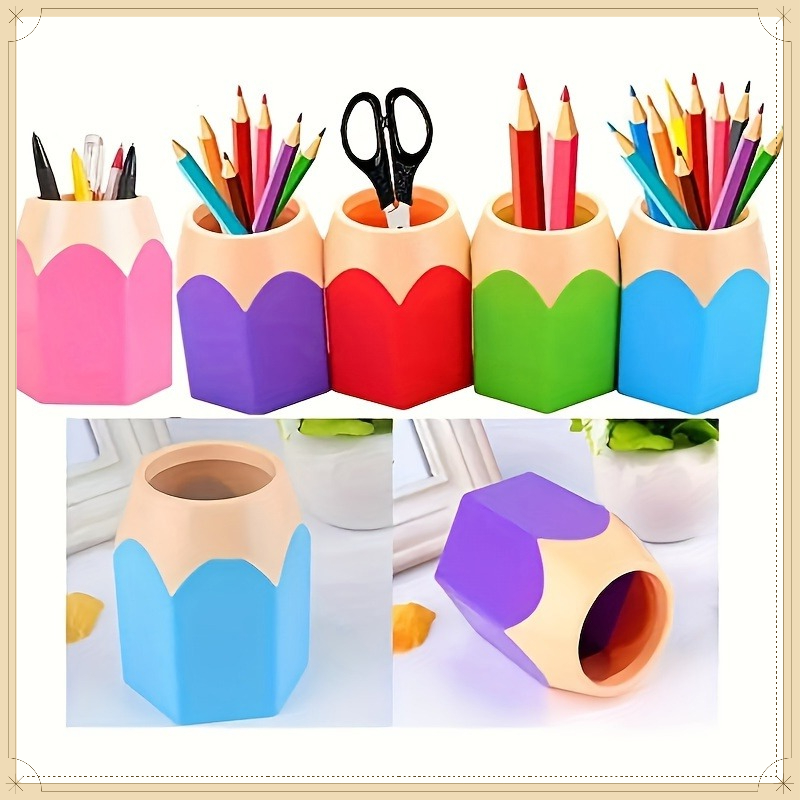 TEMU 7pcs Random Colored Pencil-shaped Pen Holders, Compartment Storage (convenient For Classifying Different Pencils), Portable (convenient For ),
