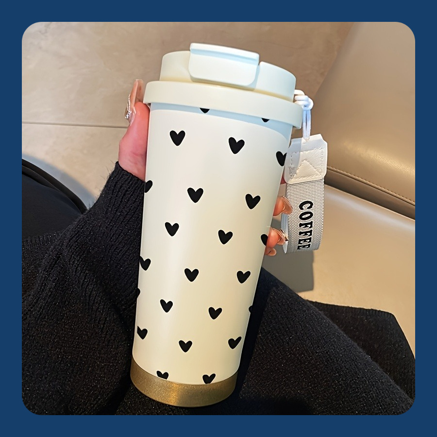 Image of 17.92oz Vacuum Insulated Tumbler Hand Gesture Design, Steel - Leakproof With Carry Strap, Hot/cold Drink Container Suitable For Hours, Perfect Gift For Coffee/, Office, Travel, Parties