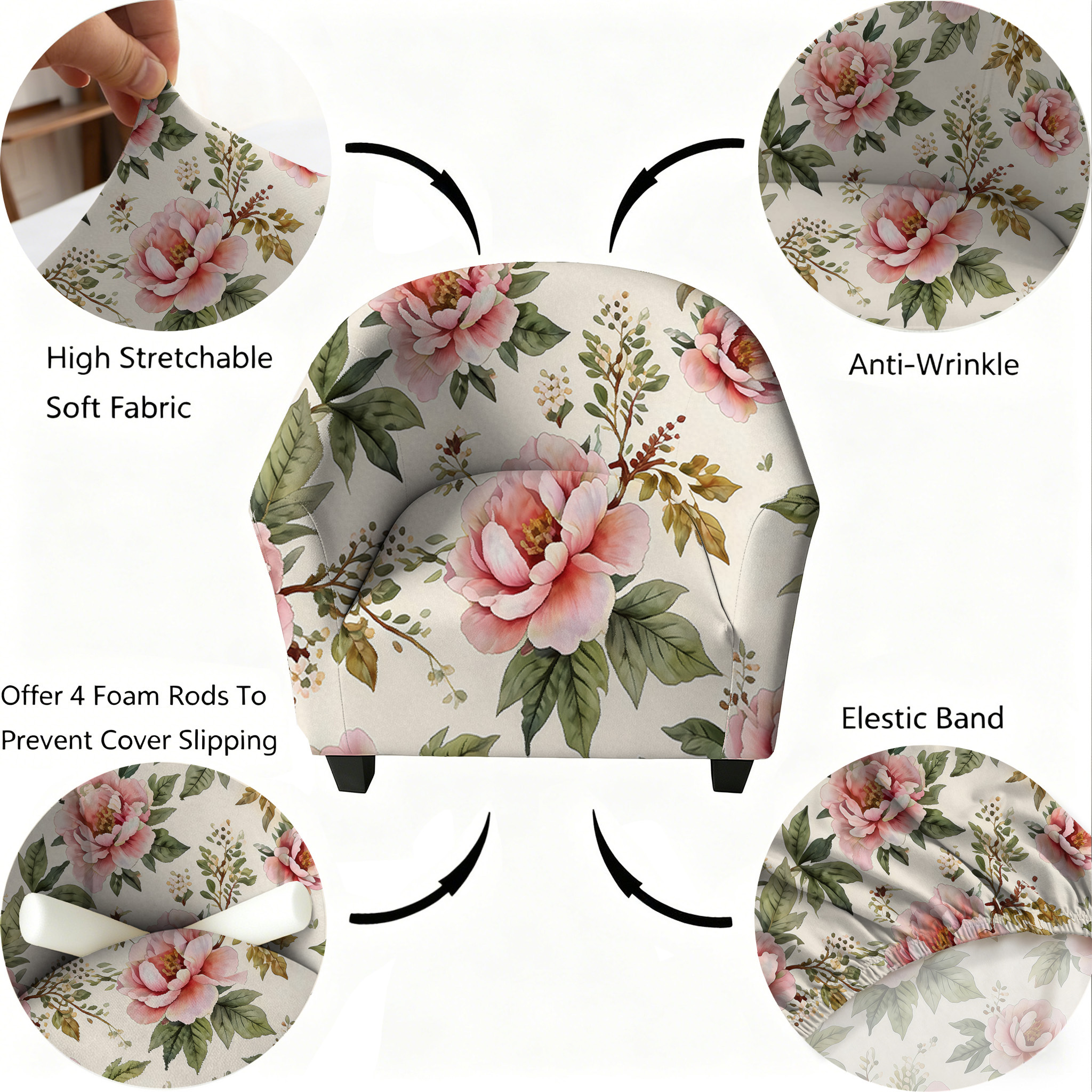 TEMU 1pc Printed Semi-circular Sofa Cover, 2d Flat Print, Living Room, Bar, Club Single Sofa Protector, Breathable, Non-slip, Wear-resistant, Easy To