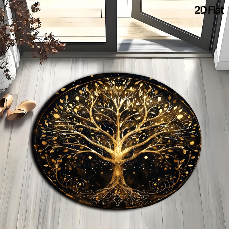TEMU [-time Product] 2d Flat 1pc Black And Of Living Room Round Mat, Machine Washable, Soft - Indoor/outdoor Mat, Welcome Mat, Suitable For Home,