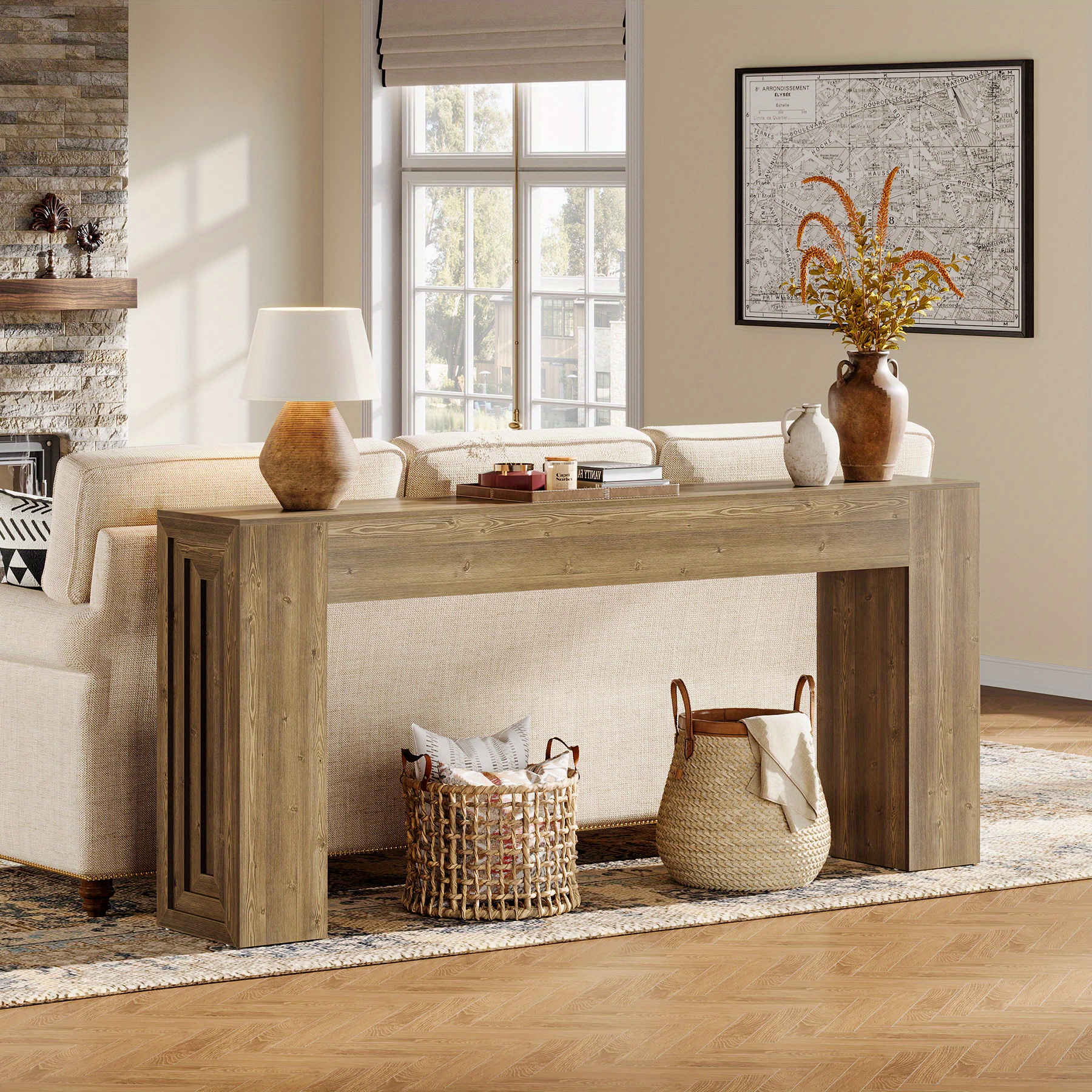 Image of 63-inch Console Table, A Slim Farmhouse-style Sofa Table Suitable For Placement Behind The Couch Room, Entryway, Hallway, Or Foyer, Finished In