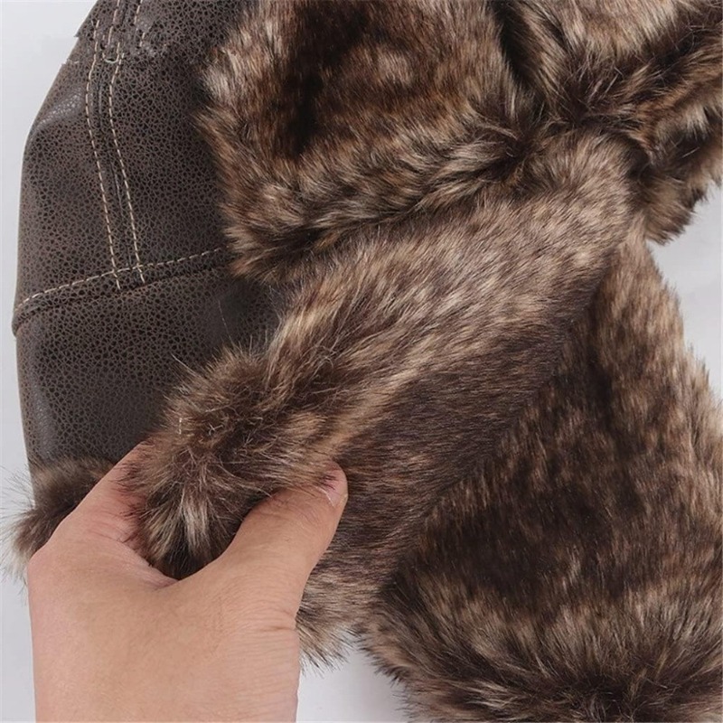 Faux Leather Winter Trapper Hat Snow Cap with Ear Flap for Men