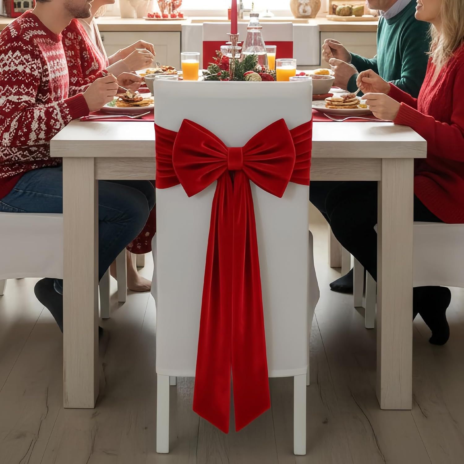 TEMU Décorations de nœuds élastiques pour de chaise avec serpentins - Housses de table et de chaise extensibles avec nœud et ruban, adaptées pour